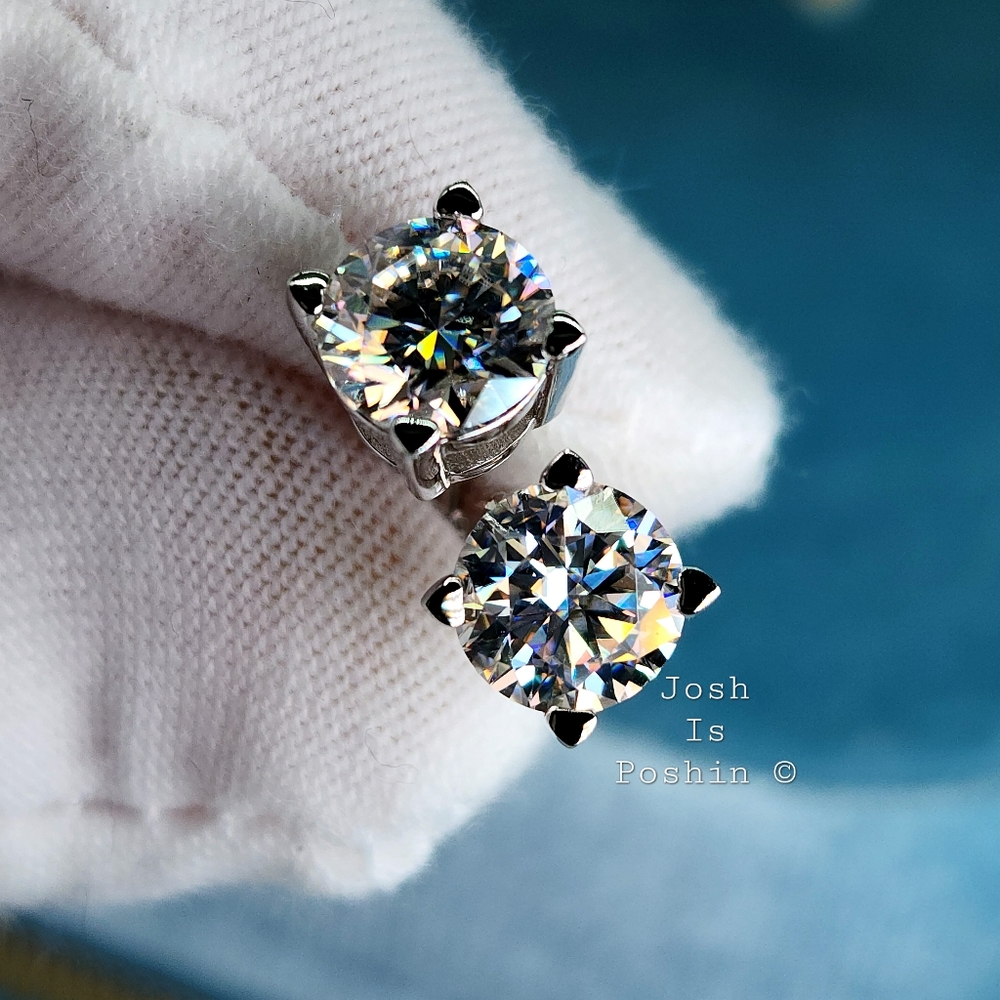 6.5MM Moissanite heart prong solitaire stud earrings in sterling silver